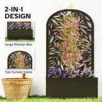 Outsunny Metal Garden Bed with Trellis for Climbing Plants, Freestanding or Wall Mounted Flower Bed for Garden, Patio, Balcony(m-4)