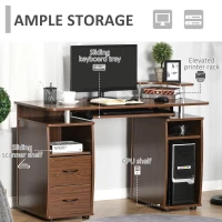 HOMCOM Multi-Function Computer Desk Home Office Workstation with Sliding Keyboard Tray, Elevated Shelf, Drawers and CPU Stand, Brown(m-4)