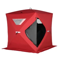 Outsunny 2-4 People Ice Fishing Shelter, Pop-Up Portable Ice Fishing Tent with Carry Bag, Two Doors, Windows and Vents, Ice Shanty for Winter Fishing, Red(m-1)