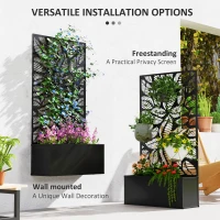 Outsunny Metal Raised Garden Bed with Privacy Panel, Freestanding or Wall Mounted Outdoor Planter Box for Garden, Patio(m-5)