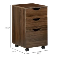 HOMCOM 3 Drawer Mobile File Cabinet with Wheels, Wood Filing Cabinet for Home Office, Rolling Under Desk Cabinet, Brown Wood Grain(m-18)