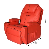 HomCom Faux Leather Heated Massage Recliner Chair with Remote - Bright Red(m-3)