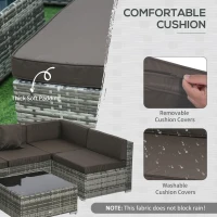 Outsunny 7 Piece Patio Furniture Set, Wicker Outdoor Sectional Sofa Set, All Weather PE Rattan Outdoor Furniture Conversation Sets with Cushions, Glass Top Coffee Table, Pillows, Charcoal(m-5)