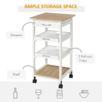 HOMCOM Bar Cart, 4-Tier Kitchen Cart with Removable Serving Tray, Kitchen Shelves on Wheels with Drawer for Dining Room, Living Room, White(m-4)