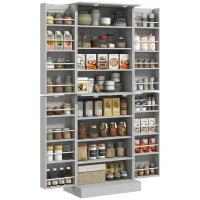 HOMCOM 65" Kitchen Cabinet, Kitchen Pantry Cabinet with 4 Doors and 16 Door Shelves for Dining Room, Grey(m-9)