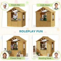 Qaba Outdoor Playhouse, Wooden Kids Playhouse with Door, 3 Windows, 2 Flower Boxes for Garden, Indoor Playroom, Ages 3–8(m-6)