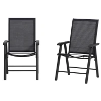 Outsunny 2-Piece Folding Chair Set for Relaxing on Patio Balcony Garden, Comfortable Outdoor Furniture with Armrests, Dark Grey(m-2)
