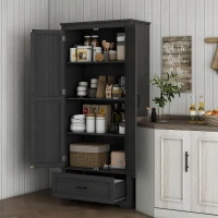 HOMCOM 69" Tall Farmhouse Kitchen Pantry Cabinet with 2 Doors, Drawer and Adjustable Shelves, Black Wood Grain(m-1)