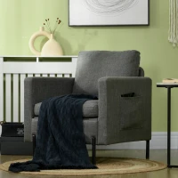 HOMCOM Armchair, Fabric Accent Chair, Modern Living Room Chair with Metal Legs, 2 Side Pockets for Bedroom, Grey(m-9)