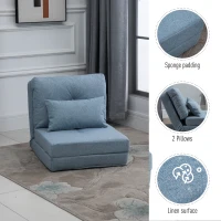 HOMCOM Folding Sofa Bed, Convertible Sleeper Chair with Adjustable Backrest, Metal Frame and Pillow, Upholstered Chair Bed Floor Sofa for Living Room Bedroom, Blue(m-6)