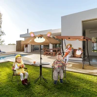 Outsunny Kids Table and Chair Set, Outdoor Folding Garden Furniture, Picnic Table for Patio Backyard, with Removable & Height Adjustable Sun Umbrella, Brown(m-7)