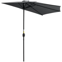 Outsunny 9.8ft Half Umbrella Semi Round Patio Parasol with Crank Handle, Top Vent for Garden, Balcony- NO BASE INCLUDED, Grey(m-9)