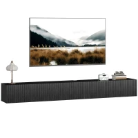 HOMCOM 71" Floating TV Stand for TVs up to 72 Inch, Wall Mount Media Console with 2 Fluted Flip-Down Doors, Cable Hole, Black(m-11)