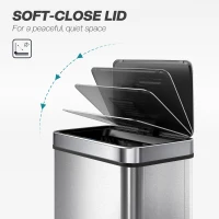 HOMCOM 15.9 Gallon (60 L) Sensor Can, Automatic Garbage Can with Soft-Close Lid, Fingerprint-Proof Stainless Steel, Silver(m-7)