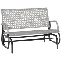 Outsunny 2 Seater Wicker Outdoor Glider Bench, Patio Swing Garden Bench, Garden Loveseat Rocking Chair, w/ Extra Wide Seat, Curved Backrest for Backyard, Poolside, Lawn, Mixed Grey(m-2)