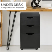 HOMCOM 3 Drawer Mobile File Cabinet with Wheels, Wood Filing Cabinet for Home Office, Rolling Under Desk Cabinet, Black(m-5)