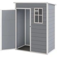 Outsunny 5 x 3FT Garden Shed with Floor, Outdoor Storage Shed with Lockable Door, Window and Vent for Backyard, Patio, Grey(m-2)