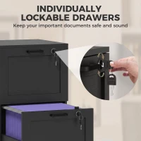 HOMCOM Vertical Filing Cabinet with 2 Drawers, Lock, File Cabinet for Home Office, A4 and Letter Size Files, Black(m-6)
