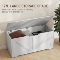 HOMCOM 39.4 Inches Storage Chest, Storage Trunk with 2 Safety Hinges for Living Room, White Wood Grain(m-4)