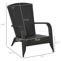 Outsunny Patio Wicker Adirondack Chair, Outdoor All-Weather Rattan Fire Pit Chair w/ Soft Cushions, Tall Curved Backrest and Comfortable Armrests for Deck or Garden, Cream White and Black(m-3)