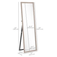 HOMCOM 64" x 21" Rectangular Full Length Mirror with Frame, Free Standing, Wall Mounted or Leaning, Gunmetal Silver(m-3)