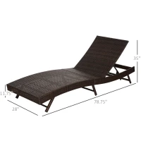 Outsunny Patio Chaise Lounge, Pool Chair with 5 Position Adjustable Backrest & Cushion, Outdoor PE Rattan Wicker Sun Tanning Seat(m-3)