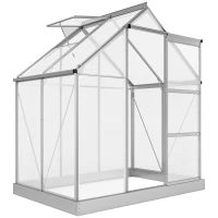 Outsunny 6' x 4' Walk-In Greenhouse, Polycarbonate Greenhouse with Sliding Door, Window, Aluminium Frame, Foundation, Silver(m-13)