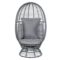 Outsunny Wicker Egg Chair, 360 Rotating Indoor Outdoor Boho Basket Seat with Cushion and Pillows for Backyard, Porch, Patio, Garden, Handwoven All-Weather PE Rattan, Steel Frame, Gray(m-1)