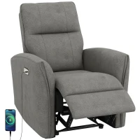 HOMCOM Power Recliner Chair, Dyed Fabric (Like Leathaire) Upholstered Recliner Chair with USB Ports, Footrest, Grey(m-9)