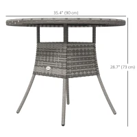 Outsunny 35.4" Outdoor Wicker Dining Table, PE Rattan Patio Furniture with Wood-plastic Composite Top, Grey(m-3)