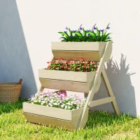 Outsunny 3 Tier Elevated Planter Box, Vertical Wooden Raised Garden Bed for Flowers, Vegetables, 26" x 30" x 30", Light Green(m-1)