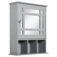 kleankin Bathroom Cabinet Wall Mount with Mirror Door 3 Shelf Organizer for Bathroom, Kitchen, Bedroom, Grey(m-11)