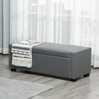 HOMCOM Nailhead Trim Upholstered Flip Top Storage Bench, Fabric Ottoman for Bedroom, or Living room, Light Grey(m-16)
