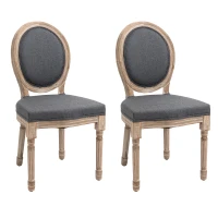 HOMCOM Vintage Armless Dining Chais Set of 2, French Chic Side Chairs with Curved Backrest Linen Upholstery for Kitchen Living Room, Grey(m-1)