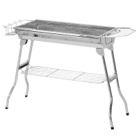 Outsunny Stainless Steel Portable Charcoal Grill, Folding BBQ Grill with Shelf, Side Basket and Pan for Cooking, Camping, Travel(m-2)