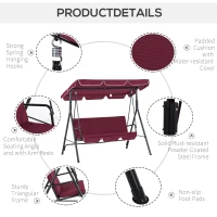 Outsunny Outdoor Patio Swing Chair with Adjustable Tilt Canopy and Removable Cushion, Red(m-7)
