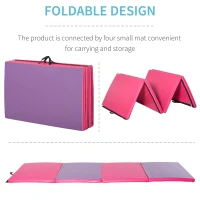 Soozier 4'x10'x2" Folding Gymnastics Tumbling Mat, Exercise Mat with Carrying Handles for Yoga, MMA, Martial Arts, Pink and Purple(m-5)