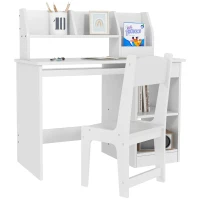 Qaba Kids Desk and Chair Set for 5-8 Year Old with Storage, Study Table and Chair for Children, White(m-9)