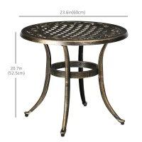 Outsunny Ф23.6" Round Outdoor Side Table, Cast Aluminum Frame Patio Coffee Side Desk for Patio, Garden, Balcony, Bronze(m-3)