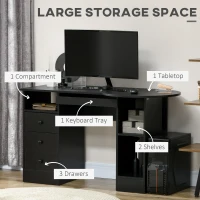HOMCOM Computer Desk with Storage, Home Office Laptop Table with Shelves and Drawers, Modern Workstation Desk with Keyboard Tray for Study, Living Room, Black(m-5)