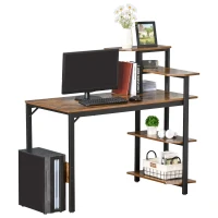 HOMCOM Compact Computer Desk with 4-Tier Open Bookshelf, Writing Table with Steel Frame for Home Office, Rustic Brown(m-15)