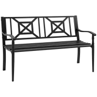 Outsunny Steel Garden Bench for Outdoor, 2-person Patio Bench, Loveseat Furniture for Lawn, Deck, Yard, Porch, Entryway, Black(m-2)