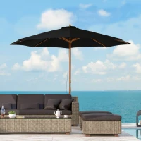 Outsunny 10' x 8' Wooden Patio Umbrella, Garden Parasol, Outdoor Sunshade Canopy with Bamboo Rib for Outdoor, Black(m-8)