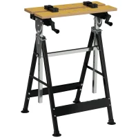 HOMCOM Portable Work Bench, Workshop Tool Stand with 6-Level Height Adjustable Work Table, Carpenter Saw Table with 4 Clamps, Steel Frame, 220lbs Capacity(m-2)