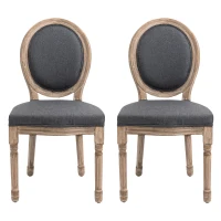 HOMCOM Vintage Armless Dining Chais Set of 2, French Chic Side Chairs with Curved Backrest Linen Upholstery for Kitchen Living Room, Grey(m-11)