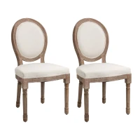 HOMCOM Vintage Armless Dining Chais Set of 2, French Chic Side Chairs with Curved Backrest Linen Upholstery for Kitchen Living Room, Ivory White(m-22)