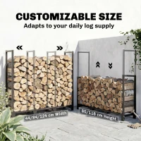 Outsunny 4 ft Firewood Rack with Customisable Width & Height, Cable Reinforcement, 616 lb Capacity Log Store Indoors, Black(m-4)