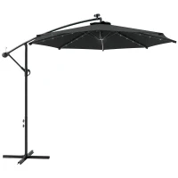 Outsunny 10ft Outdoor Cantilever Umbrella Banana Umbrella with Solar Lights and Adjustable Angle for Patio Backyard Black(m-9)
