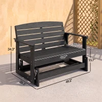 Outsunny Patio Glider Bench w/ HDPE Slatted Double Rocking Chair, Distressed Black(m-3)