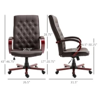Vinsetto High Back Faux Leather Office Chair with Button Tufted Design, Executive Computer Desk Chair with Solid Wood Feet and Arms, Brown(m-12)